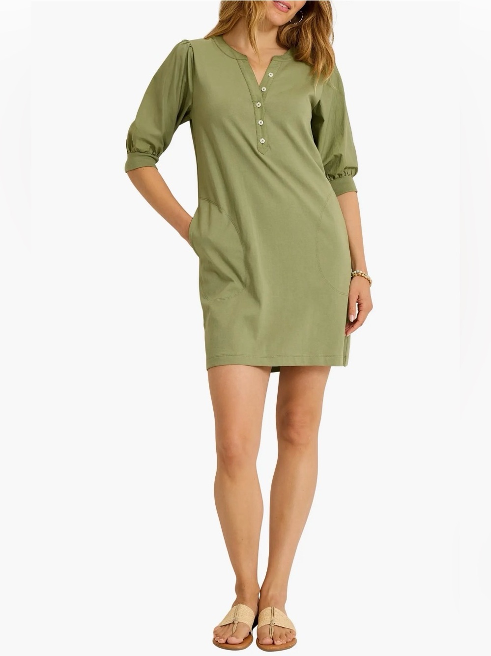 TOMMY BAHAMA Islandscape Cotton Henley Short Sleeve Shift Dress in Dusty Thyme